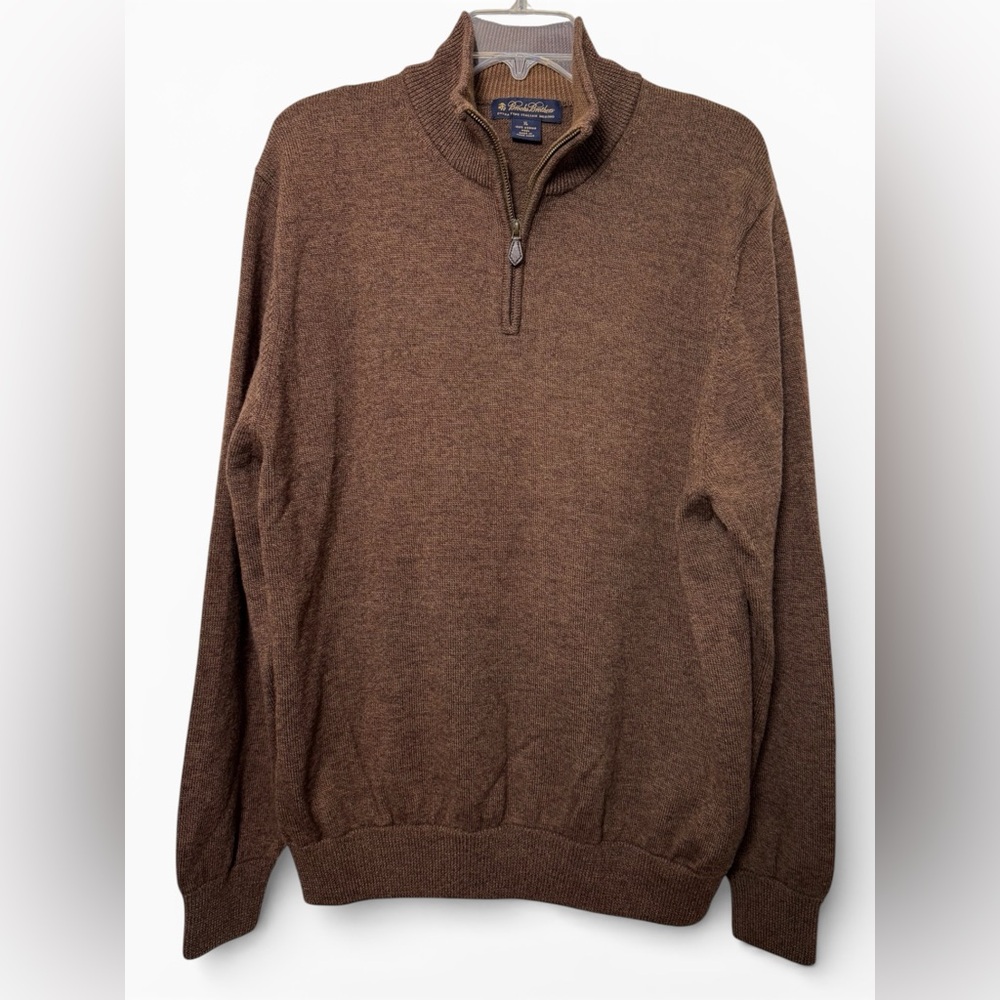 Brooks Brothers 100% Merino Wool Men’s XL 1/4 Zip Brown Classic Sweater - Picture 2 of 12